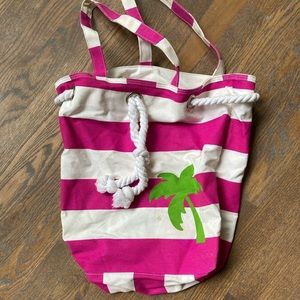 Pink and White Striped Beach Bag